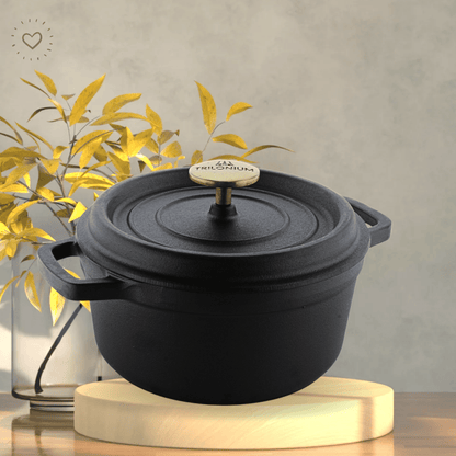 Trilonium Pre-Seasoned Cast Iron Dutch Oven Pot, Casserole, Biryani Pot, Cooking Pot, 22cm, 3 Litres, 3.7 Kgs