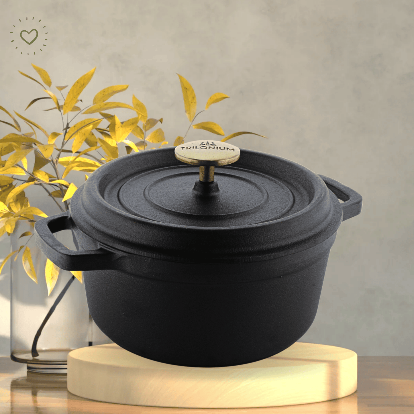 Trilonium Pre-Seasoned Cast Iron Dutch Oven Pot, Casserole, Biryani Pot, Cooking Pot, 24cm