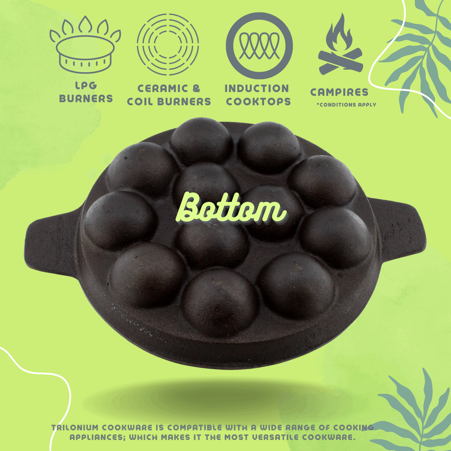 Cast Iron Paniyarakkal With Lid | Paniyaram Pan 12 Pits | Pre-Seasoned | 24cm | 2.2 Kgs