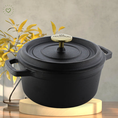 Trilonium Pre-Seasoned Cast Iron Dutch Oven Pot, Casserole, Biryani Pot, Cooking Pot, 28cm