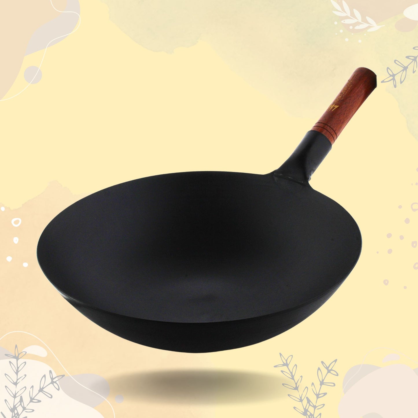 Trilonium Pre-Seasoned Carbon Steel Commercial Wok 30 cm, 1.5 kgs
