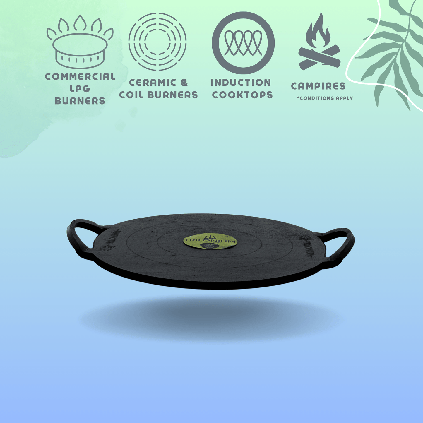 Trilonium Triple-Seasoned Iron Boulder Mini oothapam Dosa Tawa 24 cms, 2.8 Kgs