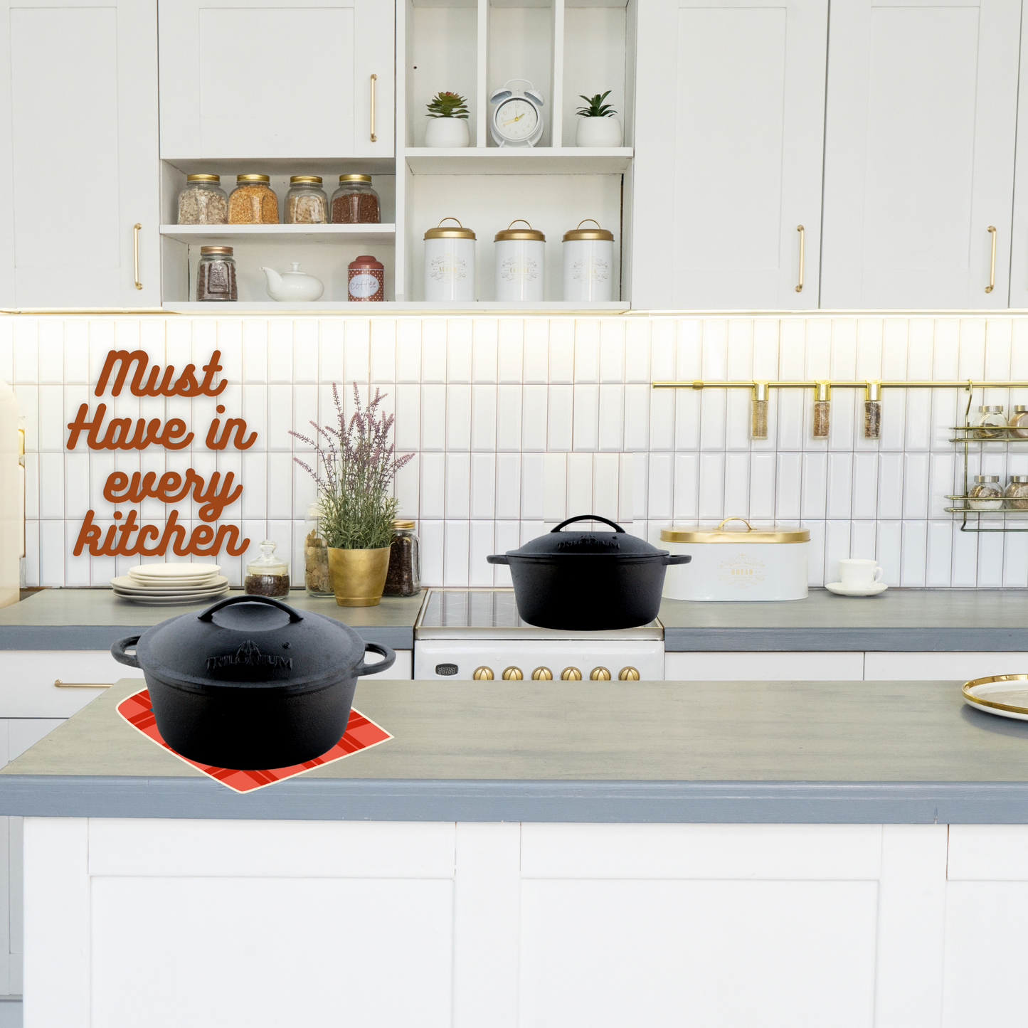 Trilonium Pre-Sessoned Cast Iron Dutch Oven Biryani Pot 26 cms, 5 Litres, 5.6 Kgs