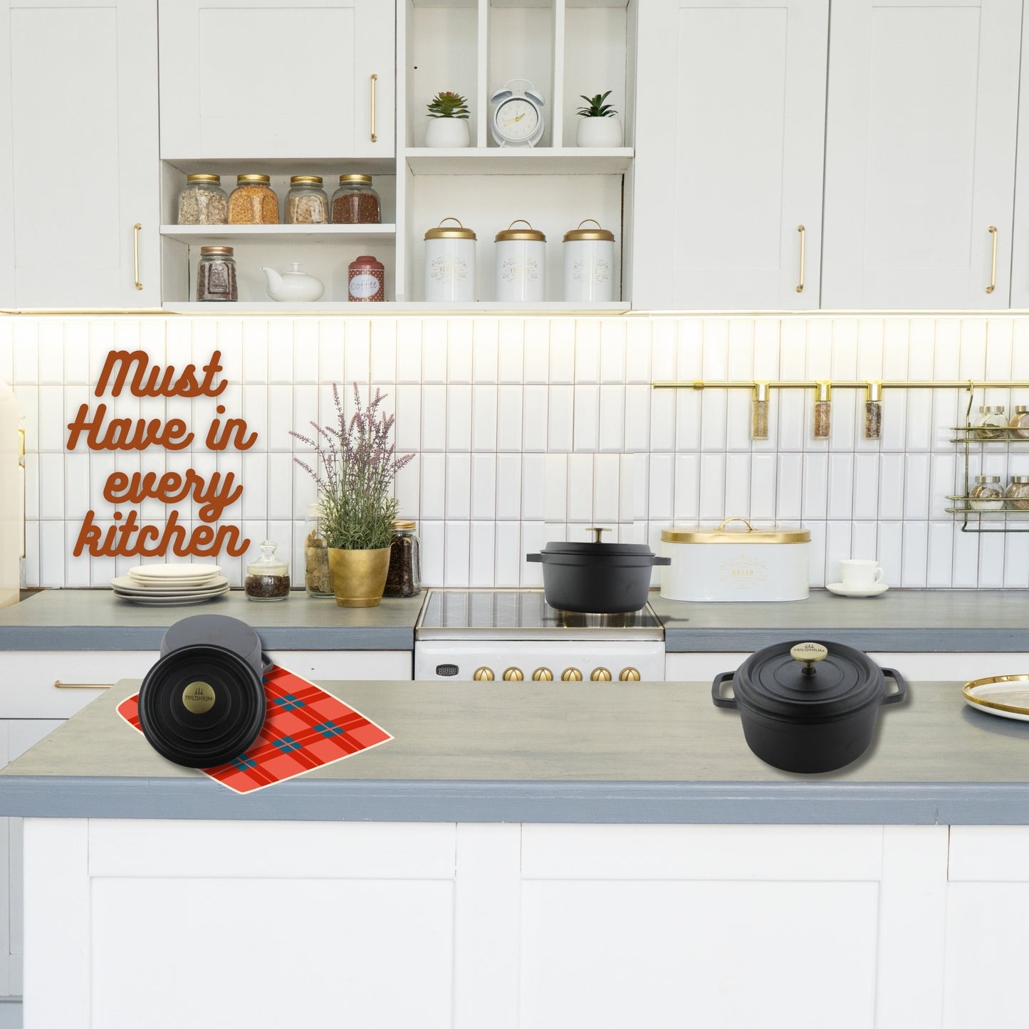 Trilonium Pre-Seasoned Cast Iron Dutch Oven Pot, Casserole, Biryani Pot, Cooking Pot, 28cm