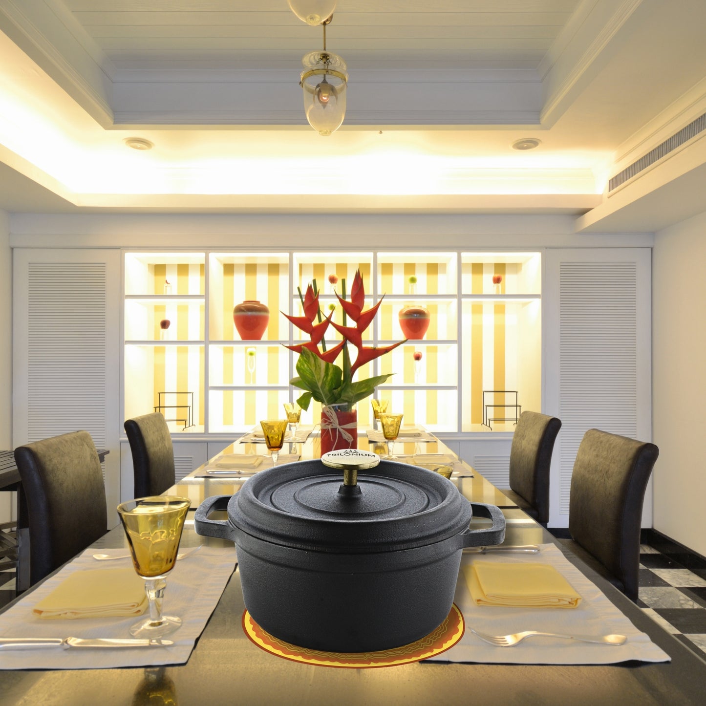 Trilonium Pre-Seasoned Cast Iron Dutch Oven Pot, Casserole, Biryani Pot, Cooking Pot, 28cm