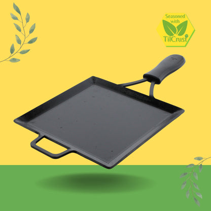 Trilonium Triple Seasoned Iron Multi Purpose Square Griddle Tawa 26x26 cms