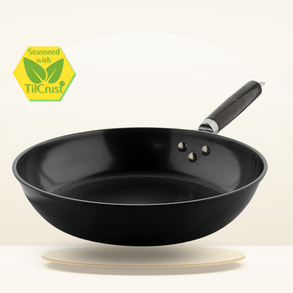 Trilonium Pre-Seasoned Carbon Steel Skillet Fry Pan 30 cms, Weighs 1.3 Kgs