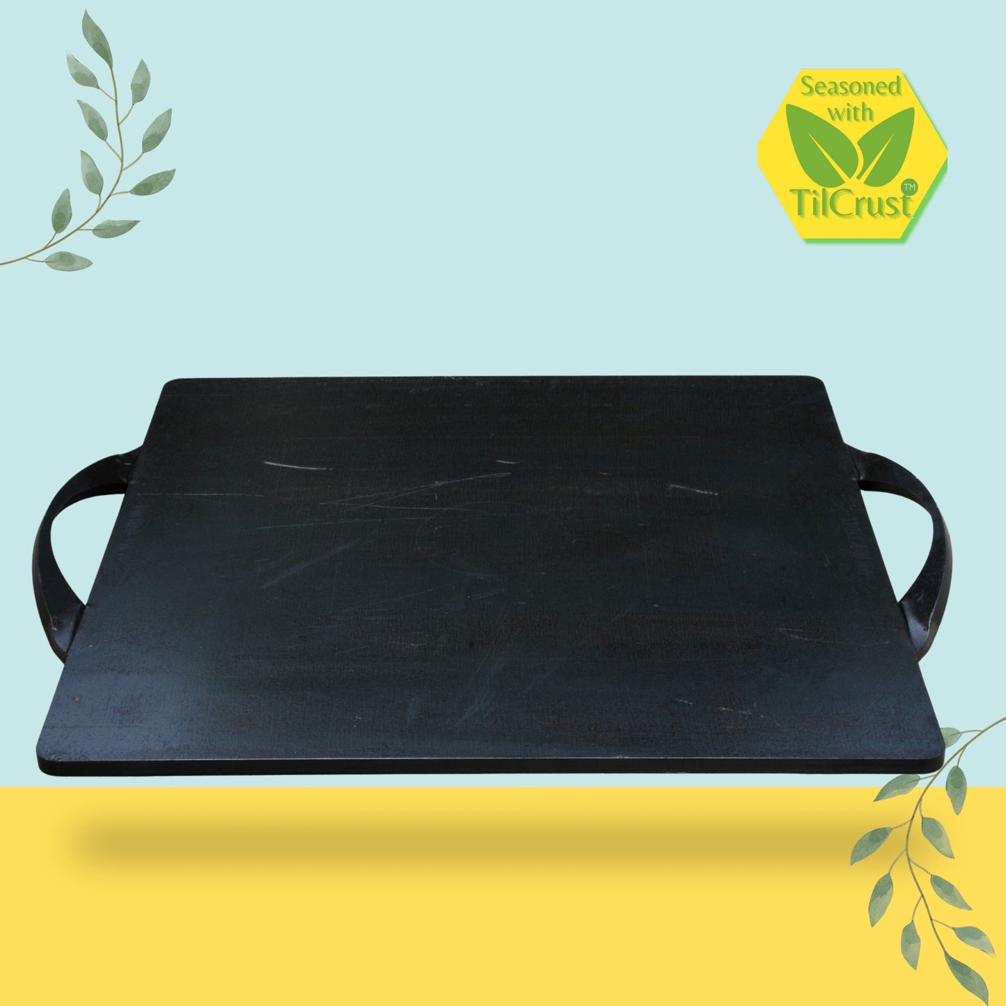 Trilonium Triple-Seasoned Iron Boulder Square Griddle Dosa Tawa 38 x 38 cms , Ultra Smooth, Weighs 9.5 Kgs