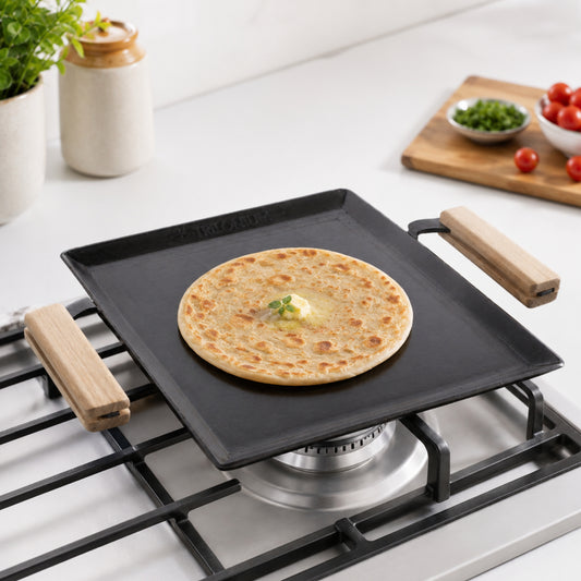 Trilonium Tejas Triple Seasoned Iron Tawa Square – 30x30 cm, Weighs 3.8 Kgs | Toxin-Free, Lifetime Warranty