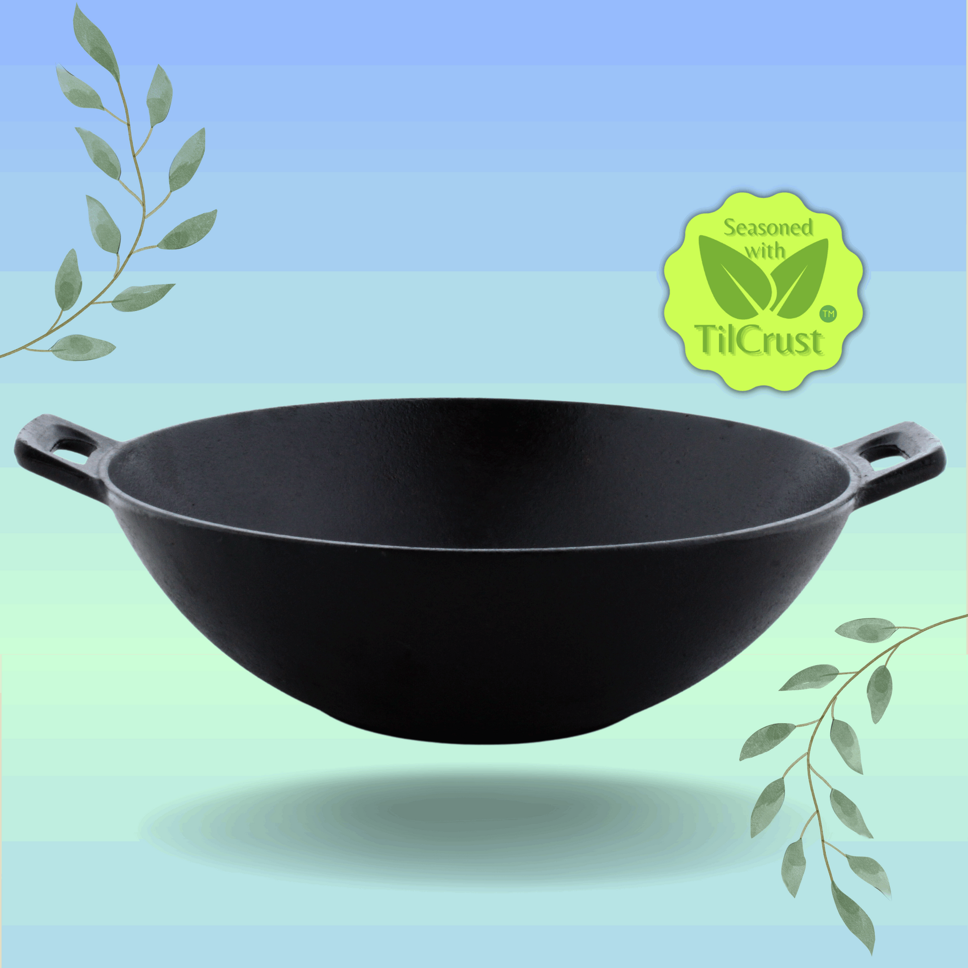 TRILONIUM Cast Iron Skillet / Fry Pan / Sleek / Pre-Seasoned / 12 inches /  Induction Compatible