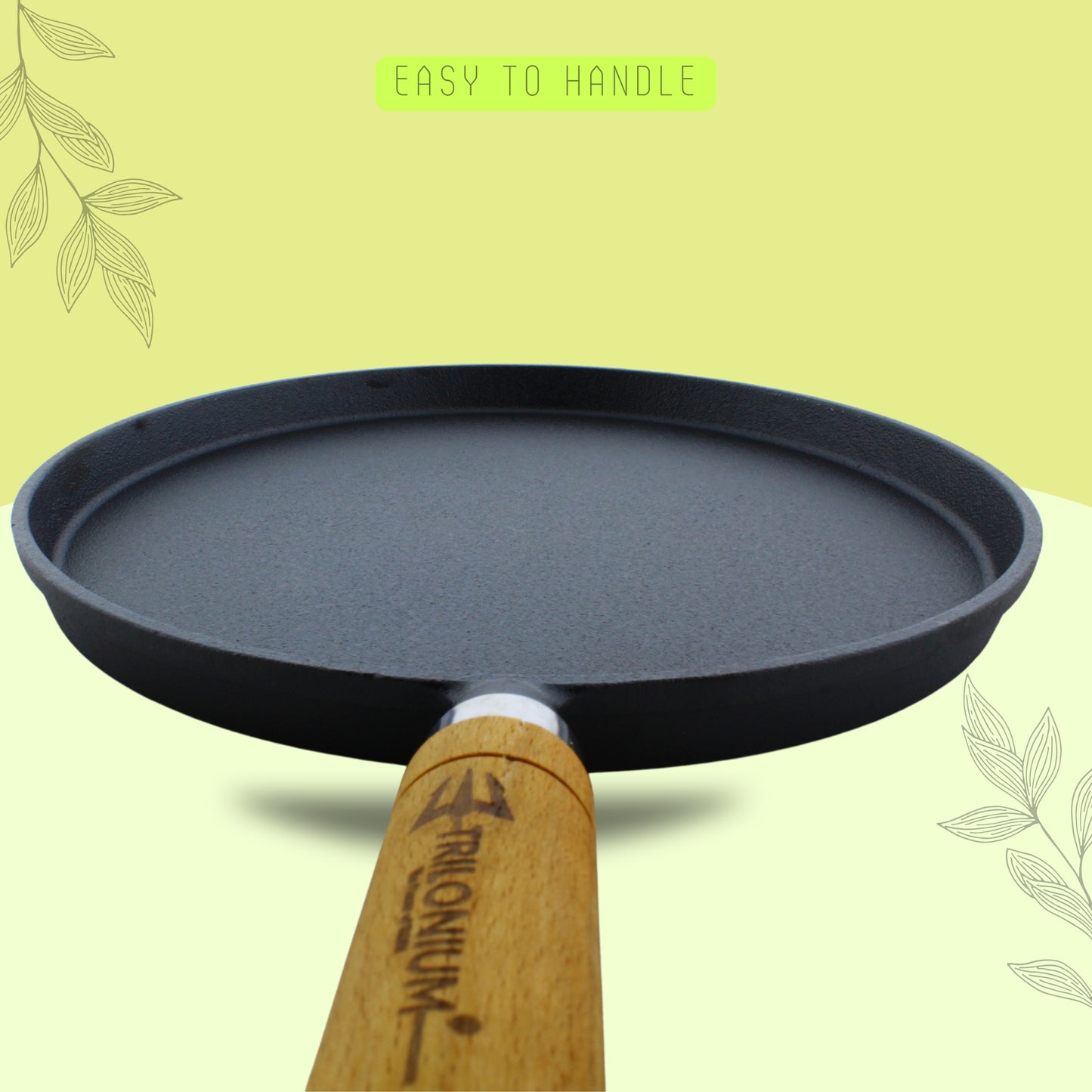 Trilonium Pre-seasoned Cast Iron Wooden Handle Tawa 10 inches | Weighs 1.4 kgs