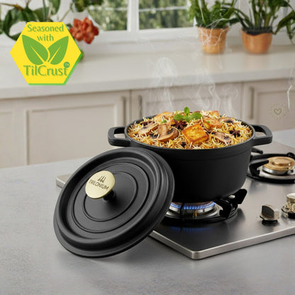 Trilonium Pre-Seasoned Cast Iron Dutch Oven Pot, Casserole, Biryani Pot, Cooking Pot, 20cm