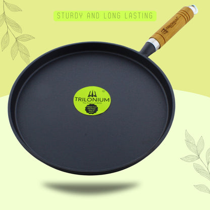 Trilonium Pre-seasoned Cast Iron Wooden Handle Tawa 10 inches | Weighs 1.4 kgs