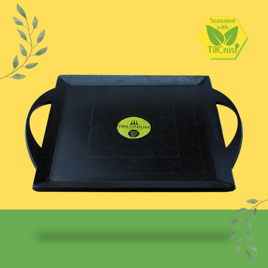 Trilonium Triple Seasoned Iron Fish fry Griddle Tawa 26 x 26 cms , Ultra Smooth, Weighs 3.4 Kgs