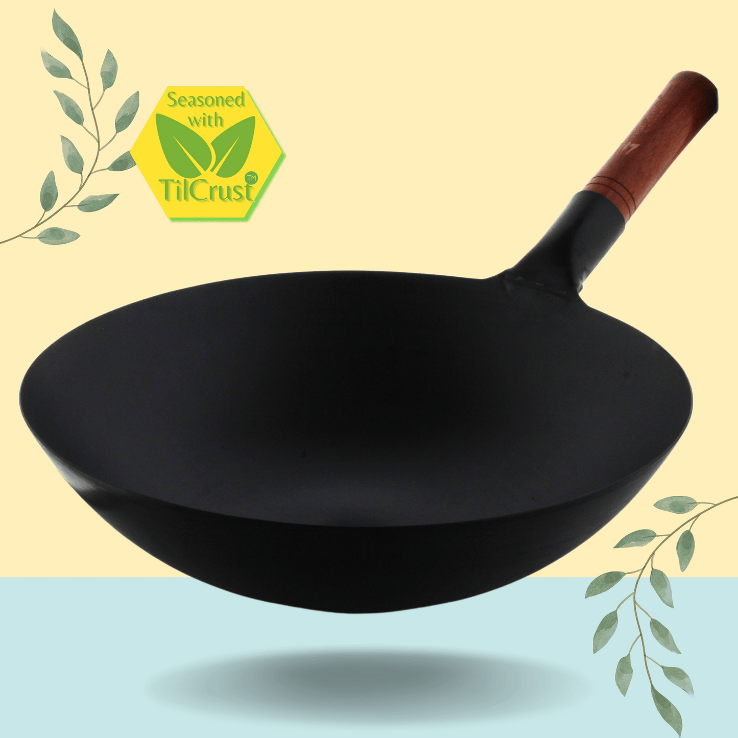 Trilonium Pre-Seasoned Carbon Steel Commercial Wok 36 cm, 1.7 kgs