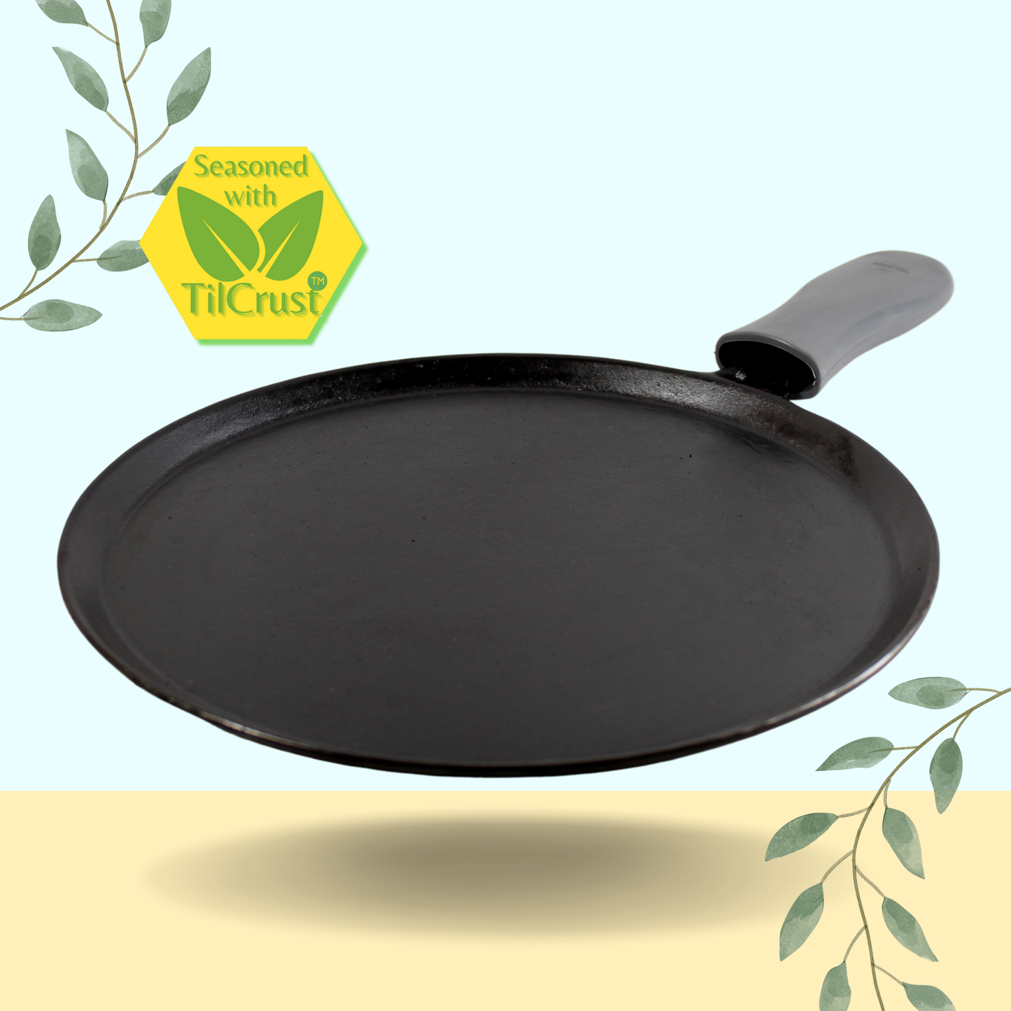 Trilonium Unicorn Triple seasoned Cast Iron Dosa Tawa 29 cms, weighs 2.49 Kgs | Induction Compatible | Free Silicone Heat Proof Sleeve Grip for hot handles and Free Dosa Spatula