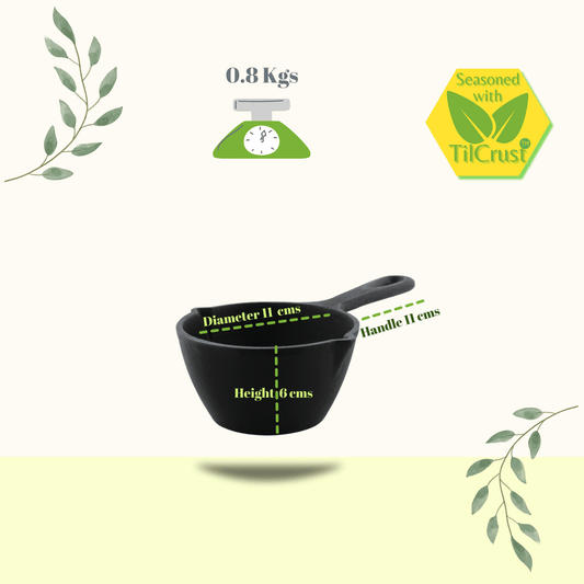 Trilonium Triple Seasoned Cast Iron Tadka Pan 11 cms with Hot handle silicone sleeve, weighs 0.8 kgs