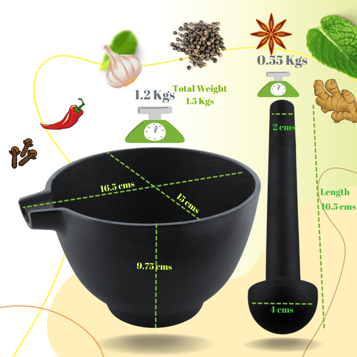 Trilonium Pre-Seasoned Cast Iron Khal batta | Mortar and Pestle set - Herbs and spice masher 15 cm