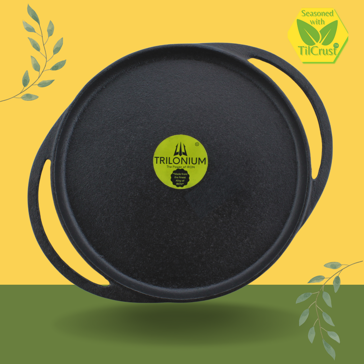 Trilonium Pre-Seasoned Cast Iron Dosa Tawa, Infinity 2.0, Diameter 12 inches, Weighs 2.75 Kgs