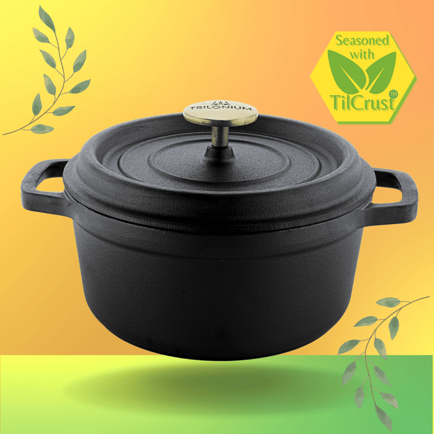 Trilonium Pre-Seasoned Cast Iron Dutch Oven Pot, Casserole, Biryani Pot, Cooking Pot, 24cm