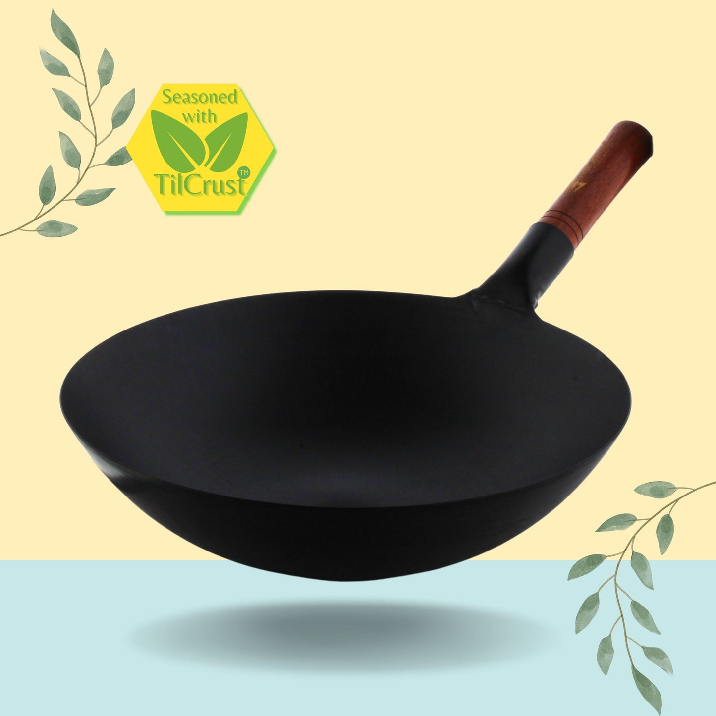 Trilonium Pre-Seasoned Carbon Steel Commercial Wok 30 cm, 1.5 kgs