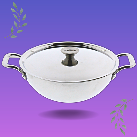Trilonium Triply Stainless Steel Extra Deep Kadhai With Lid, Capacity 3.5 Litres, Diameter 26cm, Weighs 1.8 Kgs