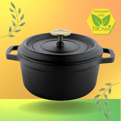 Trilonium Pre-Seasoned Cast Iron Dutch Oven Pot, Casserole, Biryani Pot, Cooking Pot, 22cm, 3 Litres, 3.7 Kgs