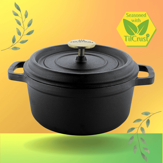 Trilonium Pre-Seasoned Cast Iron Dutch Oven Pot, Casserole, Biryani Pot, Cooking Pot, 22cm, 3 Litres, 3.7 Kgs