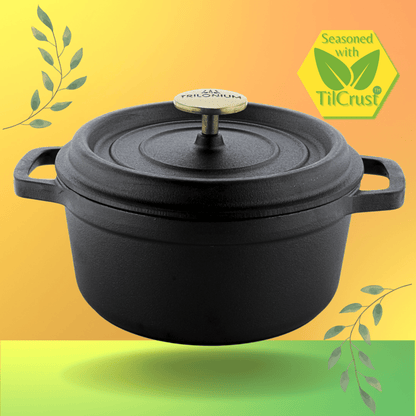 Trilonium Pre-Seasoned Cast Iron Dutch Oven Pot, Casserole, Biryani Pot, Cooking Pot, 26cm