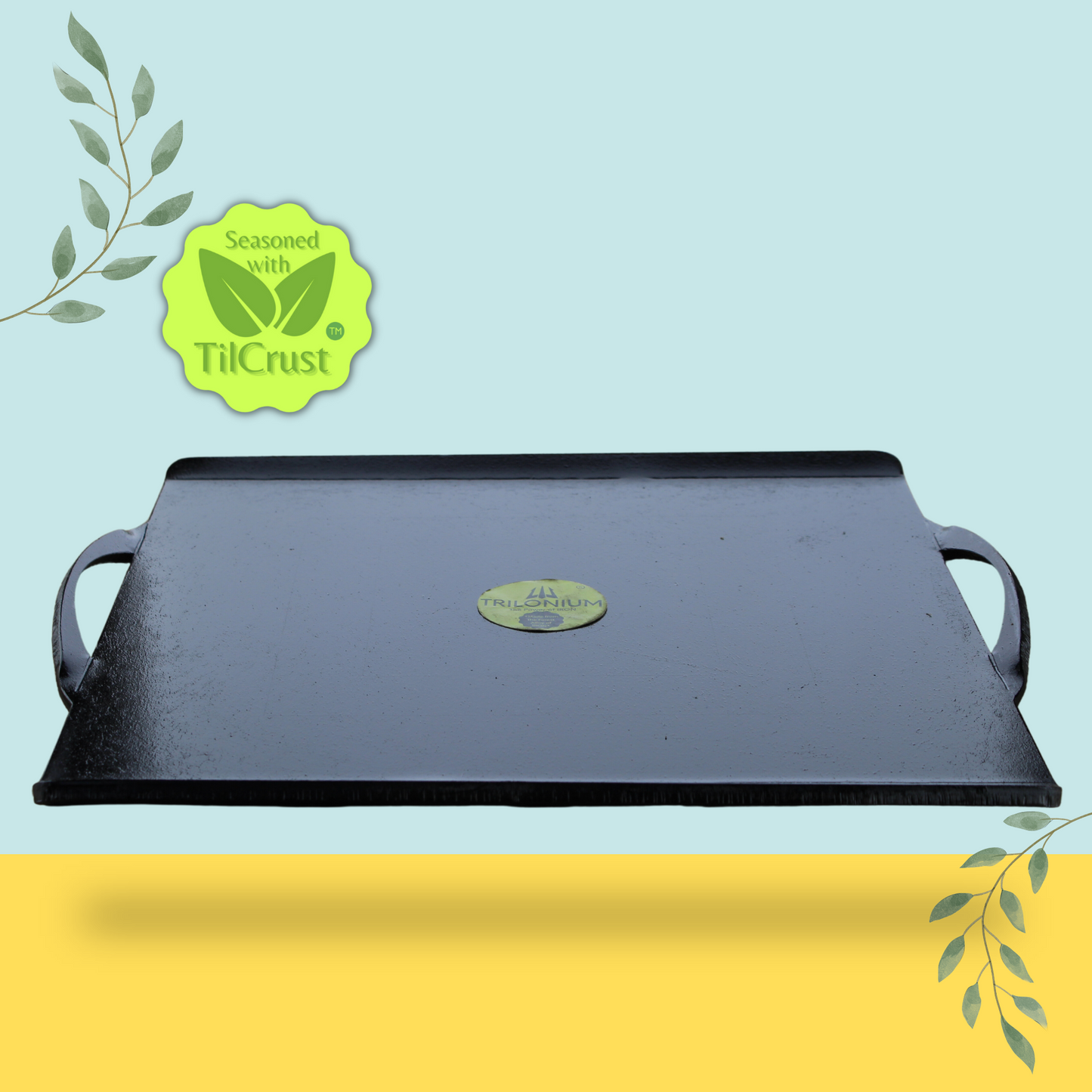 Trilonium Pre-Seasoned Iron Boulder Square Griddle Dosa Tawa 38 x 38 cms , Ultra Smooth, Weights 9.5 Kgs