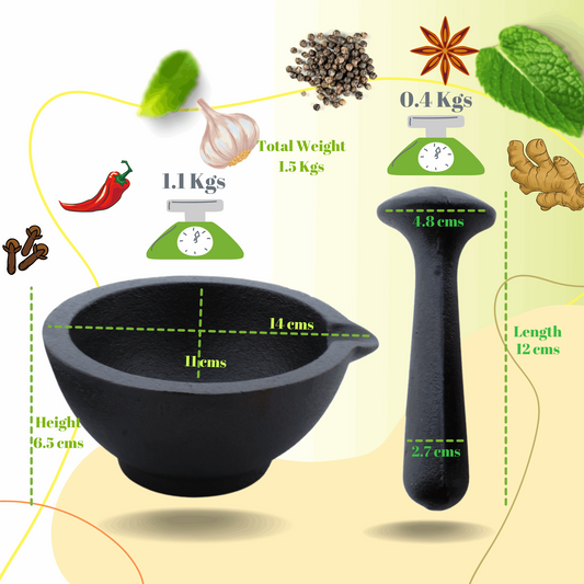 Cast Iron Khal batta | Mortar and Pestle set - Herbs and spice masher | Pre-Seasoned | 11 cms