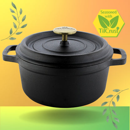 Trilonium Pre-Seasoned Cast Iron Dutch Oven Pot, Casserole, Biryani Pot, Cooking Pot, 28cm