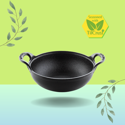 Trilonium Triple Seasoned Cast Iron CrockWok Mini Kadhai 20 cms, 1.2 kgs