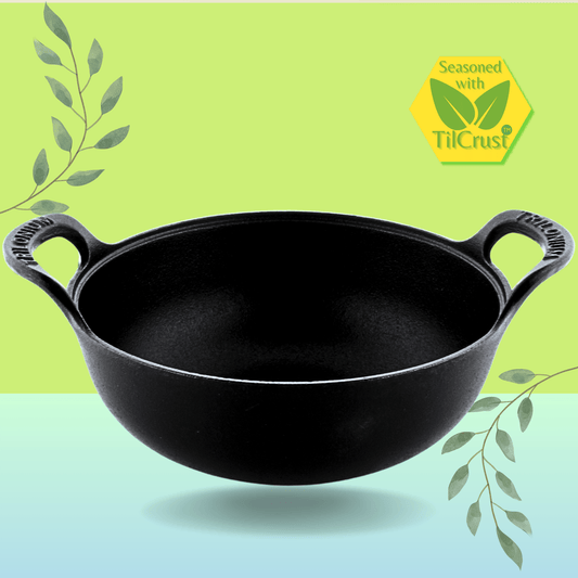 Trilonium Triple Seasoned Cast Iron CrockWok Kadhai 30 cms