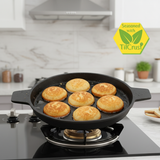 Cast Iron Paniyarakkal 7 Pits | Mini Paniyaram Pan | Pre-Seasoned | 16cm | 1 Kgs