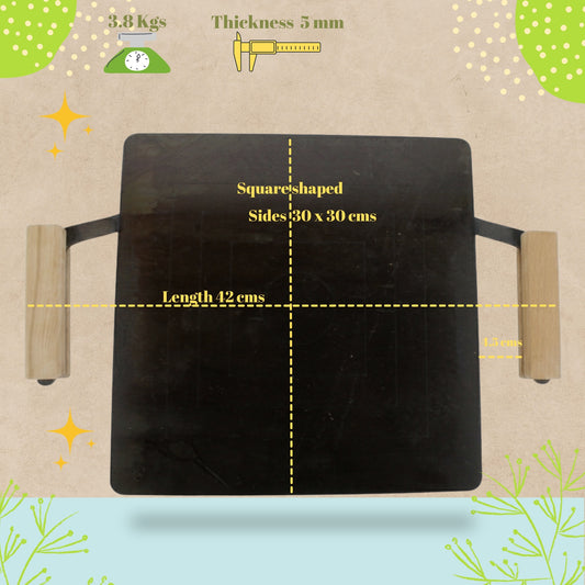 Trilonium Tejas MK2 Triple Seasoned Iron Tawa Square – 30x30 cm 3.8 Kgs | Toxin-Free, Lifetime Warranty