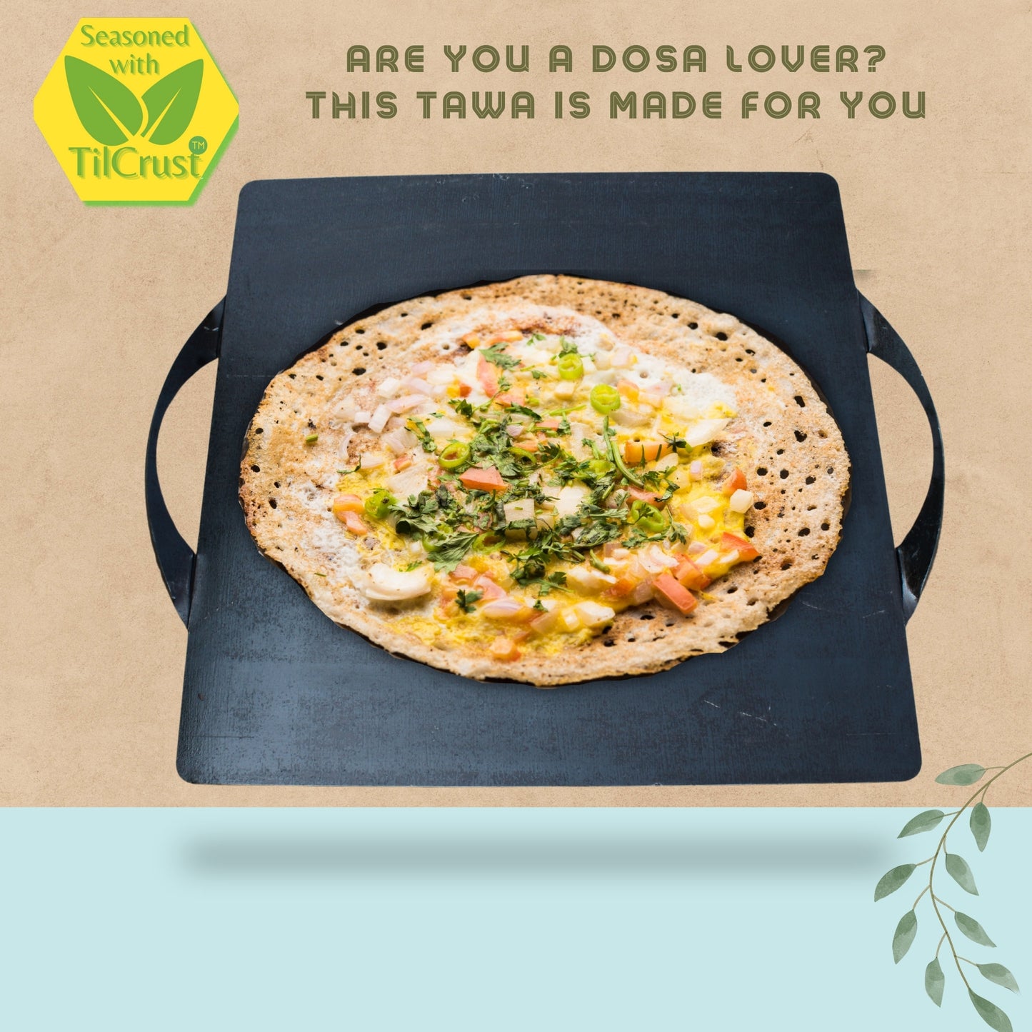 Trilonium Triple-Seasoned Iron Boulder Square Griddle Dosa Tawa 38 x 38 cms , Ultra Smooth, Weighs 9.5 Kgs