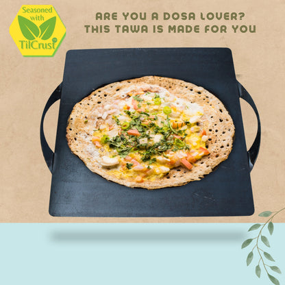 Trilonium Triple-Seasoned Iron Boulder Square Griddle Dosa Tawa 38 x 38 cms , Ultra Smooth, Weighs 9.5 Kgs