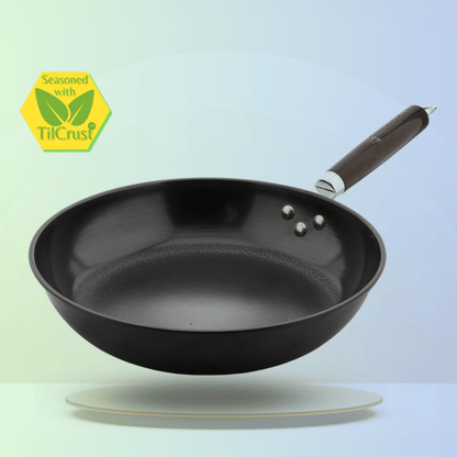 Trilonium Pre-Seasoned Carbon Steel Skillet Fry Pan 30 cms, Weighs 1.3 Kgs