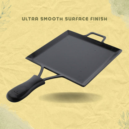 Trilonium Triple Seasoned Iron Multi Purpose Square Griddle Tawa 26x26 cms