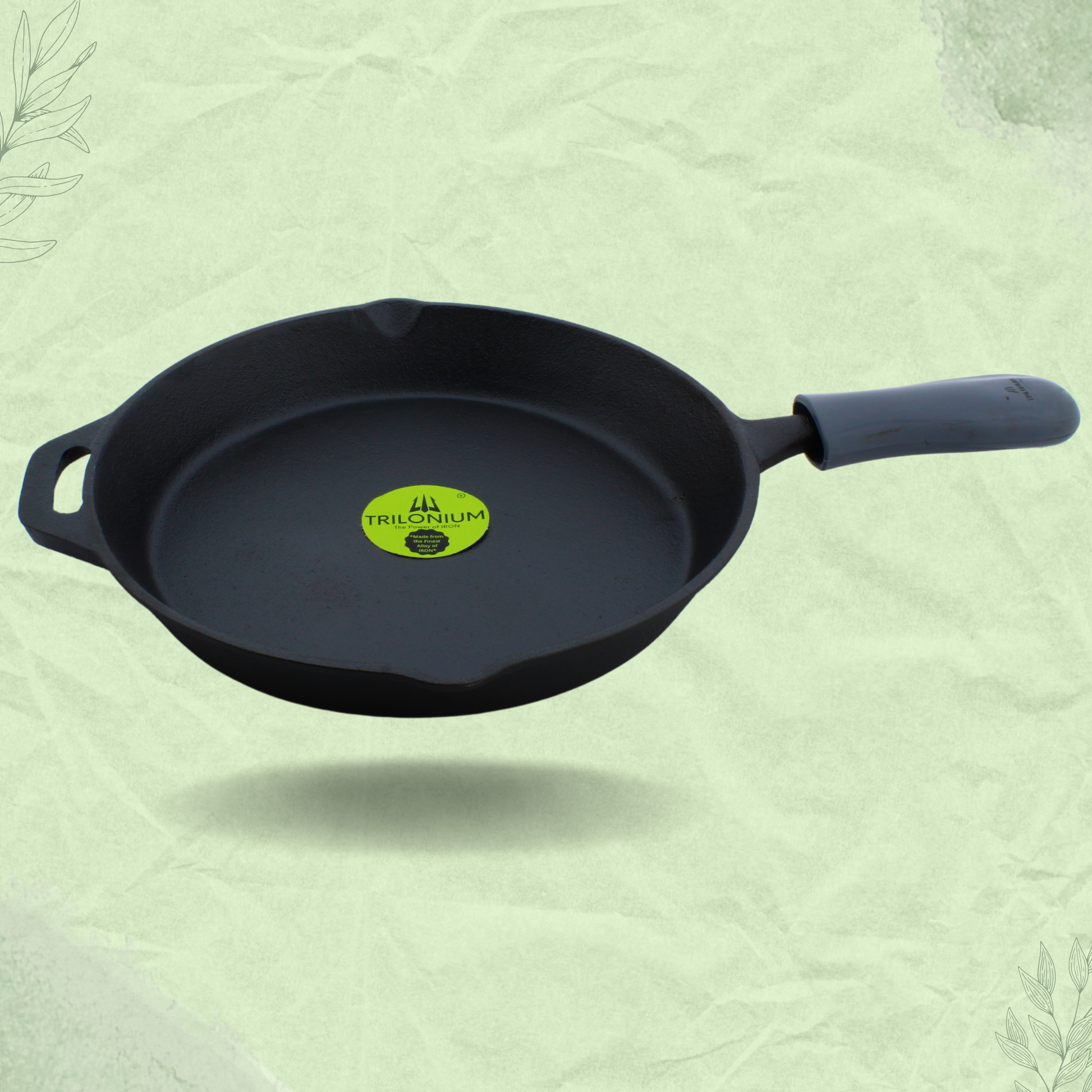Trilonium Pre-Seasoned Cast Iron Skillet Fry Pan Sleek 30cms, 12 inches, 3.4 Kgs