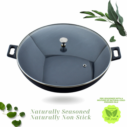 Cast Iron Kadai with lid | Sleek Pre-Seasoned | Capacity 3.5 Ltrs | Diameter 30cms | 12 inches | 2.8 Kgs | Induction Compatible