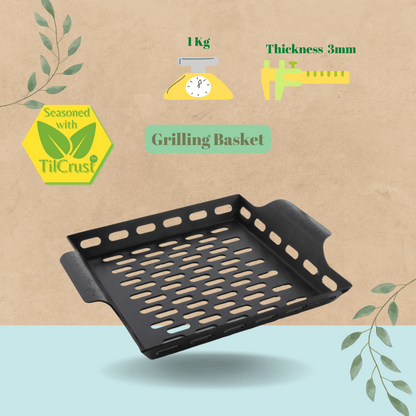 Trilonium Triple Seasoned Iron BBQ Grilling Basket 29cms