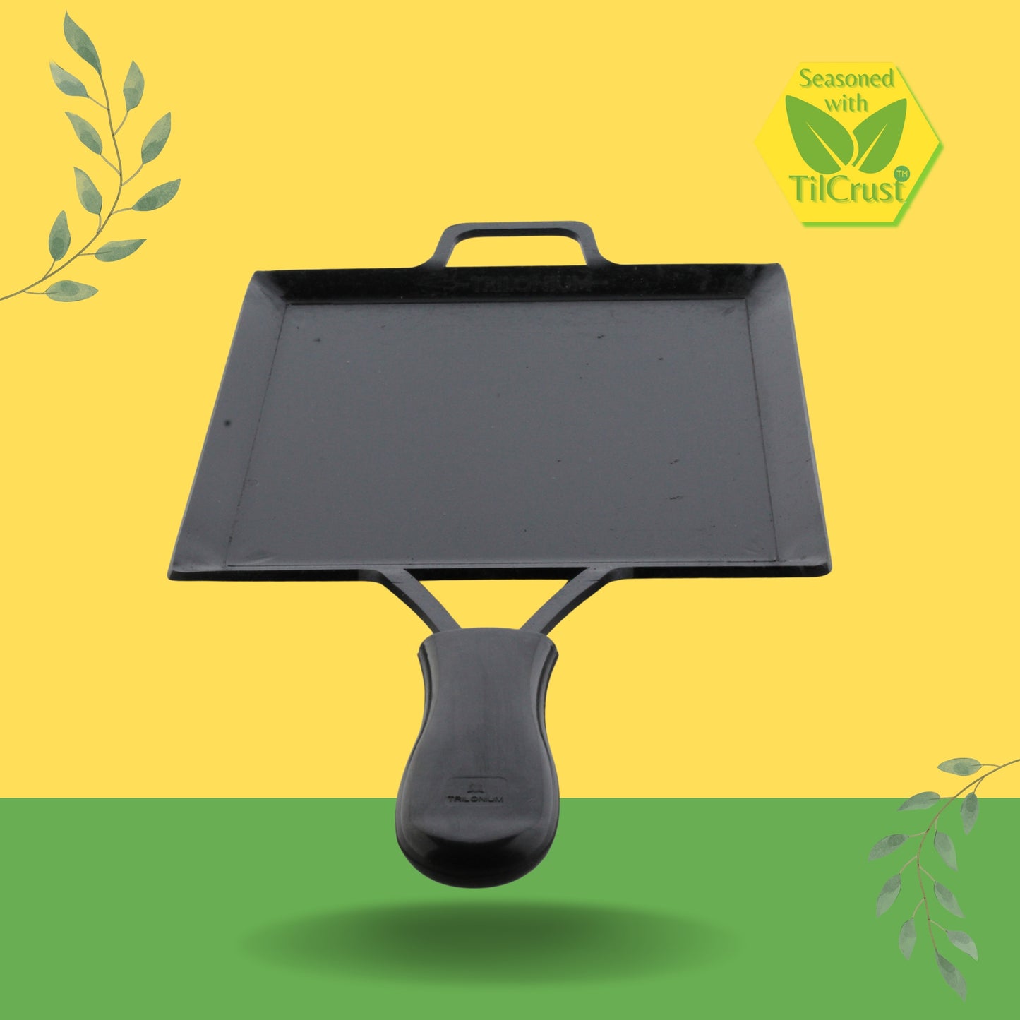 Trilonium Triple Seasoned Iron Multi Purpose Square Griddle Tawa 26x26 cms