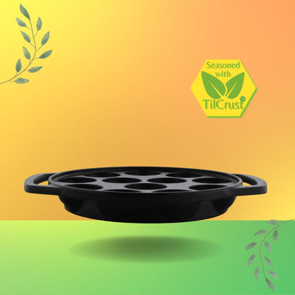 Trilonium Triple Seasoned Cast Iron 12 Pits Paniyaram Pan 8 inches