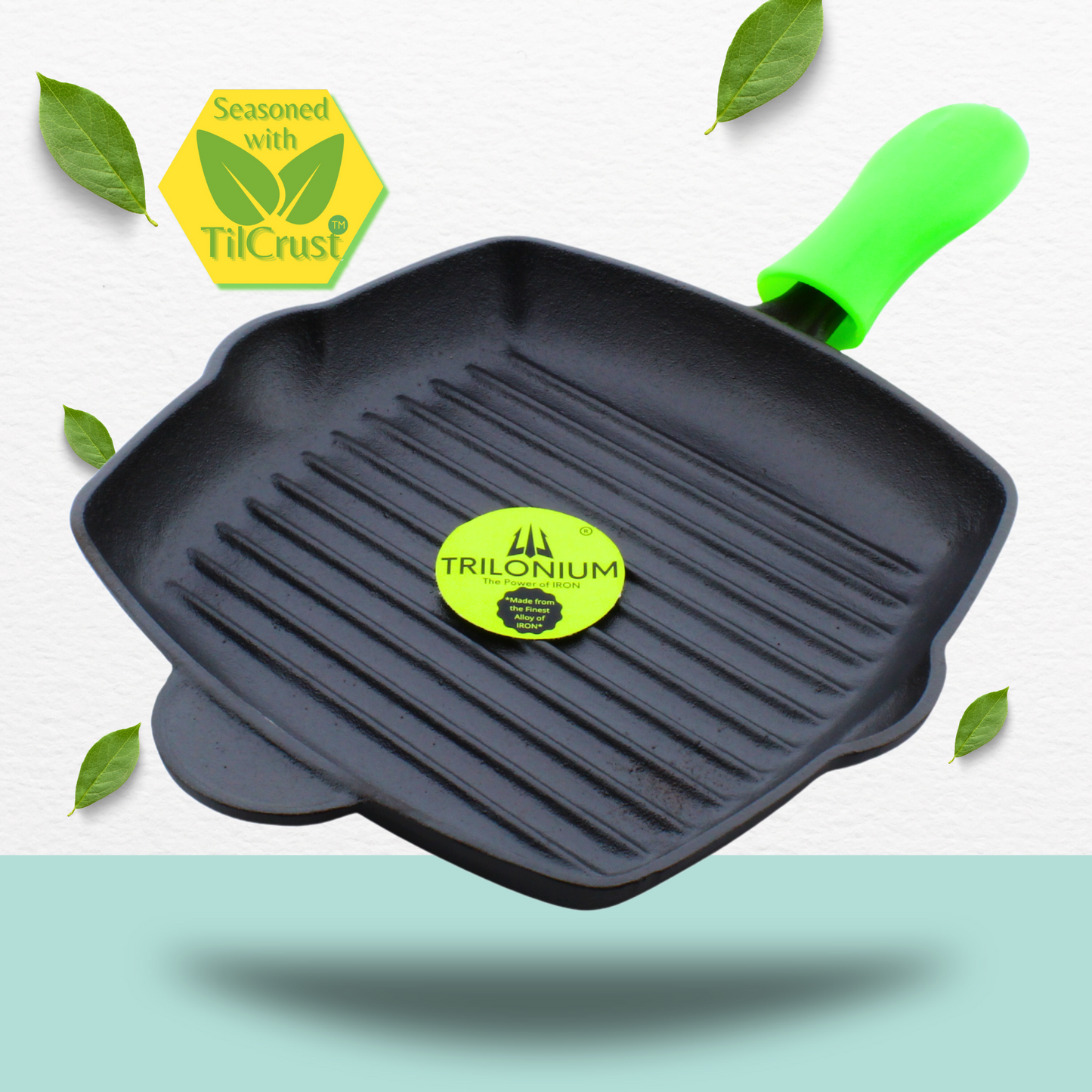 Trilonium Cast Iron Grill Pan 26 cm | Pre-Seasoned with TilCrust™ | Weighs 2.4 Kgs | Induction Compatible