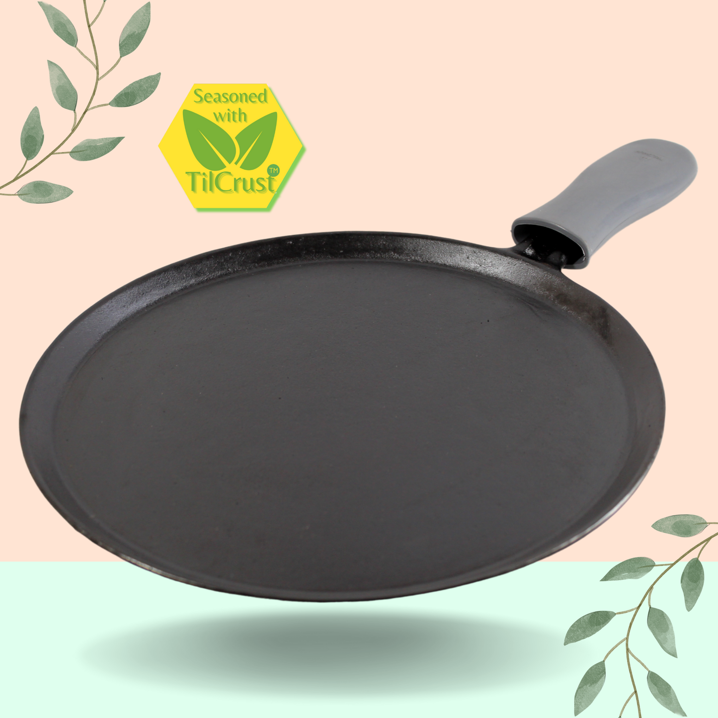 Trilonium Unicorn Triple seasoned Cast Iron Dosa Tawa 29 cms, weighs 2.49 Kgs | Induction Compatible | Free Silicone Heat Proof Sleeve Grip for hot handles and Free Dosa Spatula