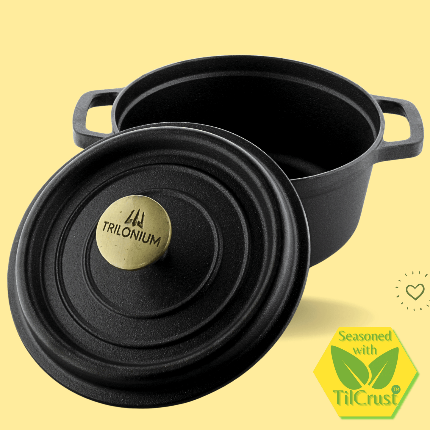 Trilonium Pre-Seasoned Cast Iron Dutch Oven Pot, Casserole, Biryani Pot, Cooking Pot, 24cm