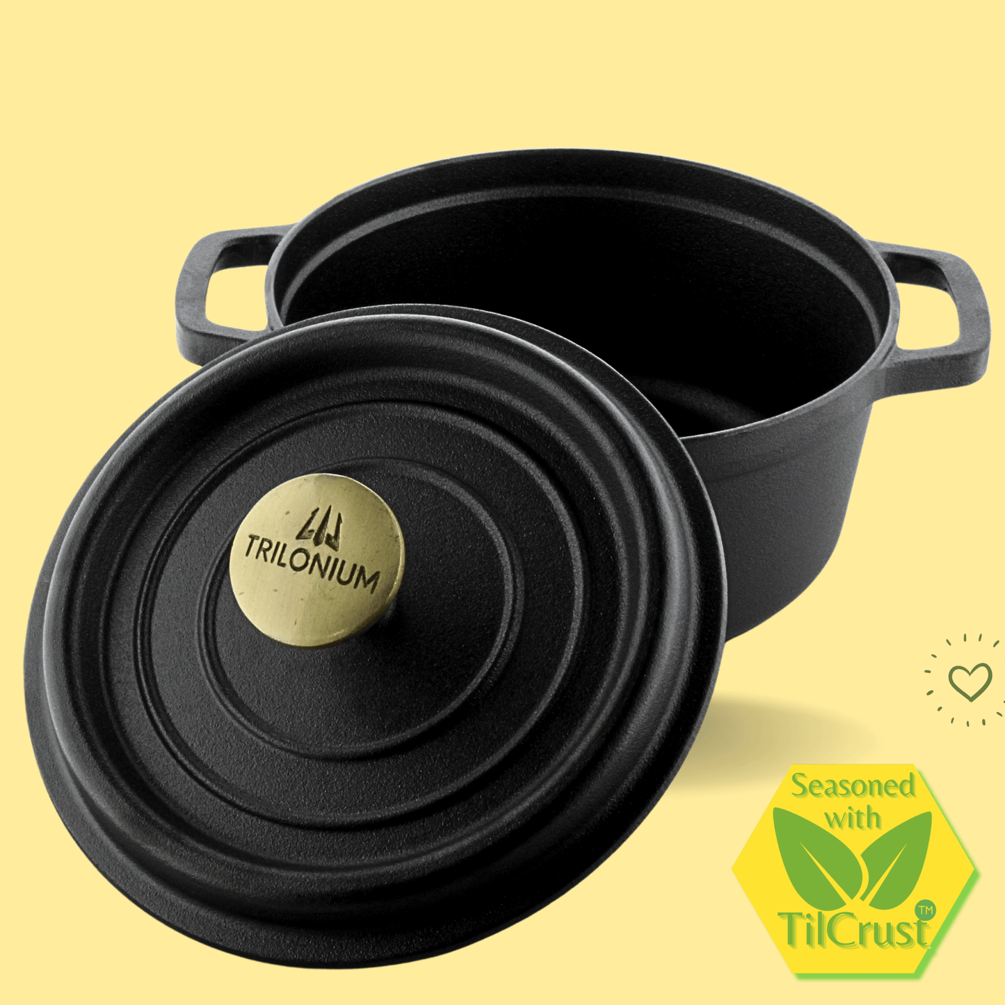 Trilonium Pre-Seasoned Cast Iron Dutch Oven Pot, Casserole, Biryani Pot, Cooking Pot, 22cm, 3 Litres, 3.7 Kgs