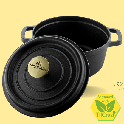 Trilonium Pre-Seasoned Cast Iron Dutch Oven Pot, Casserole, Biryani Pot, Cooking Pot, 26cm